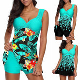 Women's Swimwear One Piece Plus Size Swimsuit Printing Floral Blue Green Bodysuit Bathing Suits Sports Summer